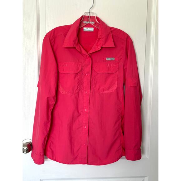 Columbia Wms Medium Omni Freeze PFG Pink Coral LS Outdoor Activity Shirt Hiking - Picture 10 of 11